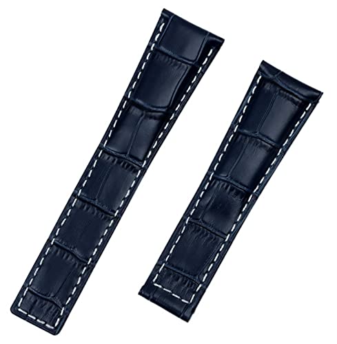 FUKUZL Echtes Lederarmband Rindsleder Uhrenarmband 20mm 22m für Tag Strap für Heuer CARRERA Monaco AQUARACER Armband Faltschließe (Color : Dark blue, Size : 20mm Black Buckle) von FUKUZL