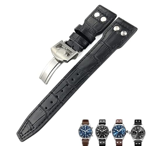 FUKUZL Für IWC PILOT Mark PORTUGIESER PORTOFINO Armband 20mm 21mm 22mm italienisches Rindsleder Uhrenarmband Schwarz Blau Braun Uhrenbänder (Color : Black black 1, Size : 21mm) von FUKUZL