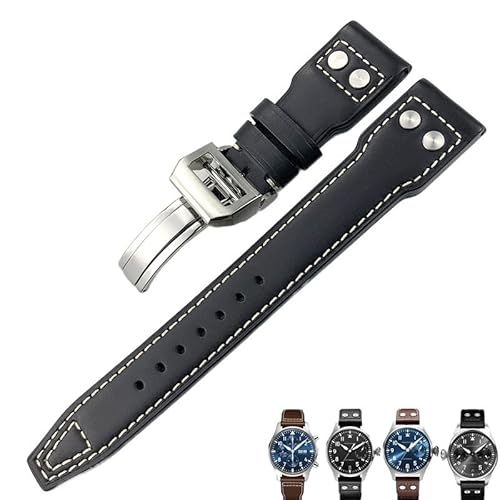 FUKUZL Für IWC PILOT Mark PORTUGIESER PORTOFINO Armband 20mm 21mm 22mm italienisches Rindsleder Uhrenarmband Schwarz Blau Braun Uhrenbänder (Color : Black white, Size : 20mm) von FUKUZL