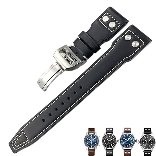 FUKUZL Für IWC PILOT Mark PORTUGIESER PORTOFINO Armband 20mm 21mm 22mm italienisches Rindsleder Uhrenarmband Schwarz Blau Braun Uhrenbänder (Color : Black white, Size : 22mm) von FUKUZL
