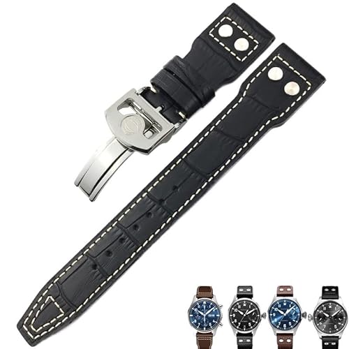 FUKUZL Für IWC PILOT Mark PORTUGIESER PORTOFINO Armband 20mm 21mm 22mm italienisches Rindsleder Uhrenarmband Schwarz Blau Braun Uhrenbänder (Color : Black white 3, Size : 21mm) von FUKUZL