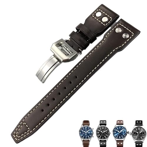 FUKUZL Für IWC PILOT Mark PORTUGIESER PORTOFINO Armband 20mm 21mm 22mm italienisches Rindsleder Uhrenarmband Schwarz Blau Braun Uhrenbänder (Color : Brown white, Size : 20mm) von FUKUZL