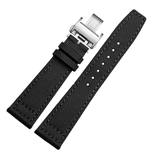 FUKUZL Für Longines Pioneer Sports Series Watchband L3.810/L3.820 Sport Canvas -Gurt 20mm 21 mm 22 mm für Männer Lederbodenzubehör(Color:Black folding,Size:20mm) von FUKUZL