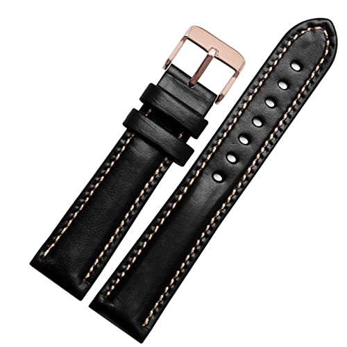 FUKUZL Für klassische Allzweck -Weave -Weave -Band -Modemarkenband 18mm 20mm 21mm 22 mm echtes Leahther Armband (Color : Black-rosegold, Size : 20mm) von FUKUZL