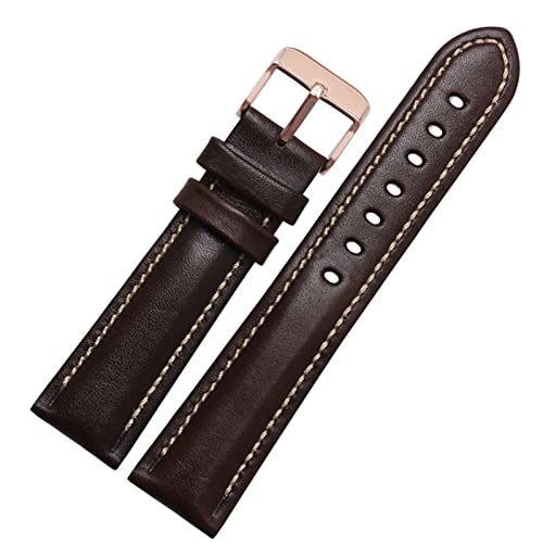 FUKUZL Für klassische Allzweck -Weave -Weave -Band -Modemarkenband 18mm 20mm 21mm 22 mm echtes Leahther Armband (Color : Brown-rose gold, Size : 18mm) von FUKUZL