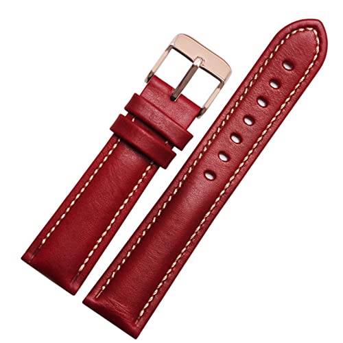 FUKUZL Für klassische Allzweck -Weave -Weave -Band -Modemarkenband 18mm 20mm 21mm 22 mm echtes Leahther Armband (Color : Red-rosegold, Size : 21mm) von FUKUZL