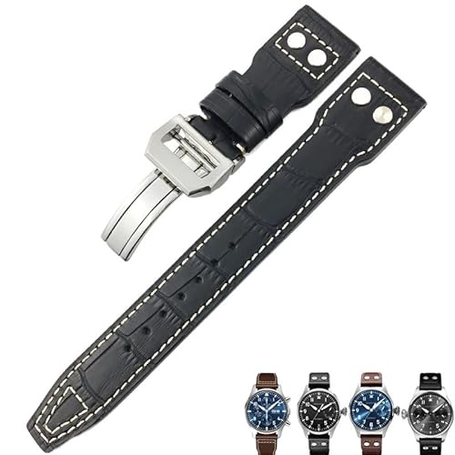 FUKUZL Italienisches Rindsleder-Uhrenarmband für IWC PILOT Mark PORTUGIESER PORTOFINO Uhrenarmbänder 20mm 21mm 22mm (Color : Black white 2, Size : 21mm) von FUKUZL