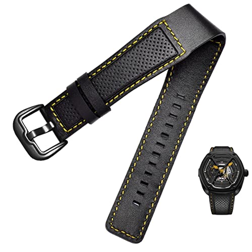 FUKUZL Kuhhaftläden -Leder -Uhrenband für Dietrich OTC-AO1 OT-3 Riemen schwarz 24mm Armband Stomata Cowhide Schwarze Armbanduhr(Color:Black yellow black) von FUKUZL