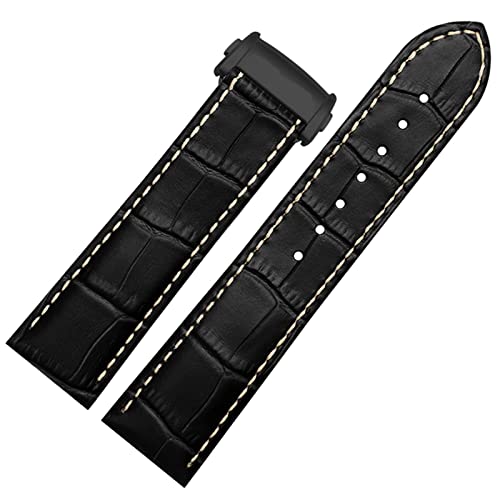 FUKUZL Rindslederarmband 20mm 22mm Faltschließe Für Hamilton Khaki Aviation Classic Series Herrenarmband (Color : Black-black B, Size : 22mm) von FUKUZL