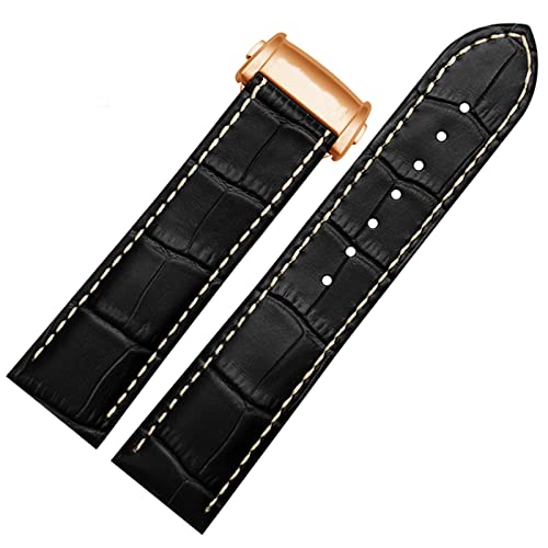 FUKUZL Rindslederarmband 20mm 22mm Faltschließe Für Hamilton Khaki Aviation Classic Series Herrenarmband (Color : Black-rose gold B, Size : 20mm) von FUKUZL