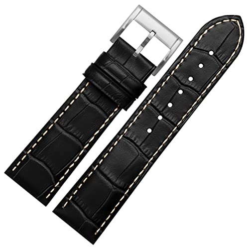 FUKUZL Rindslederarmband 20mm 22mm Faltschließe Für Hamilton Khaki Aviation Classic Series Herrenarmband (Color : Black -silver A, Size : 22mm) von FUKUZL