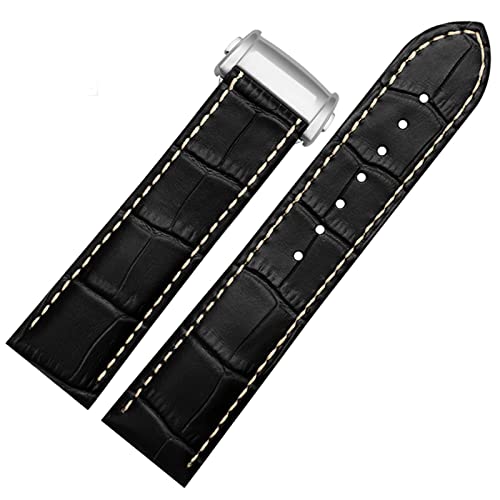 FUKUZL Rindslederarmband 20mm 22mm Faltschließe Für Hamilton Khaki Aviation Classic Series Herrenarmband (Color : Black-silver B, Size : 22mm) von FUKUZL