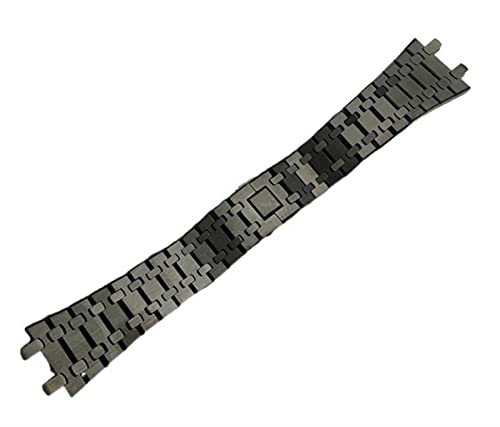 FUKUZL Schwarz Gold Silber Armband 21mm 26mm Männer Frauen Edelstahl Uhrenarmband Armband für AP ROYAL OAK Riemen Faltschließe (Color : Black strap, Size : 21mm) von FUKUZL