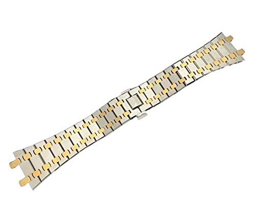 FUKUZL Schwarz Gold Silber Armband 21mm 26mm Männer Frauen Edelstahl Uhrenarmband Armband für AP ROYAL OAK Riemen Faltschließe (Color : Middle gold strap, Size : 21mm) von FUKUZL