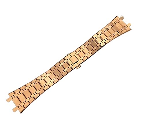 FUKUZL Schwarz Gold Silber Armband 21mm 26mm Männer Frauen Edelstahl Uhrenarmband Armband für AP ROYAL OAK Riemen Faltschließe (Color : Rose strap, Size : 21mm) von FUKUZL