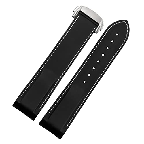 FUKUZL Wasserdichtes Silikon-Uhrenarmband für Omega Comas Strap Meidus Ruder Rubber Watch Strap 22mm (Color : Black White-Silver, Size : 22mm) von FUKUZL