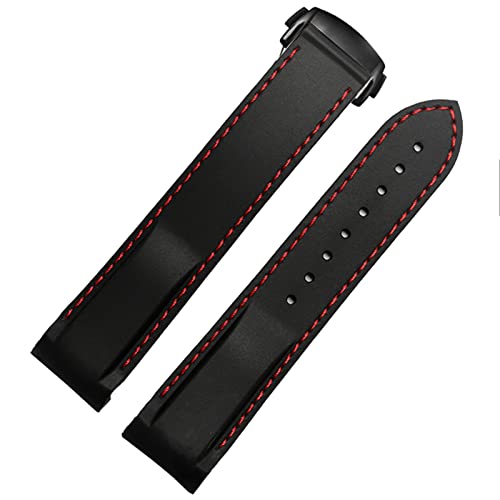FUKUZL Wasserdichtes Silikon-Uhrenarmband für Omega Comas Strap Meidus Ruder Rubber Watch Strap 22mm (Color : Black red-black, Size : 21mm) von FUKUZL