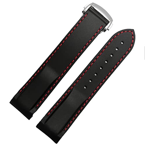 FUKUZL Wasserdichtes Silikon-Uhrenarmband für Omega Comas Strap Meidus Ruder Rubber Watch Strap 22mm (Color : Black red-silver, Size : 20mm) von FUKUZL