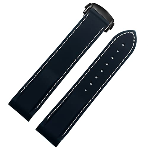 FUKUZL Wasserdichtes Silikon-Uhrenarmband für Omega Comas Strap Meidus Ruder Rubber Watch Strap 22mm (Color : Dark bluewhite-black, Size : 22mm) von FUKUZL