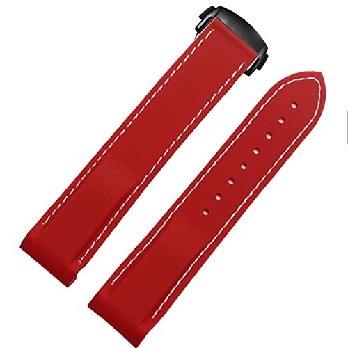 FUKUZL Wasserdichtes Silikon-Uhrenarmband für Omega Comas Strap Meidus Ruder Rubber Watch Strap 22mm (Color : Red White-black, Size : 20mm) von FUKUZL