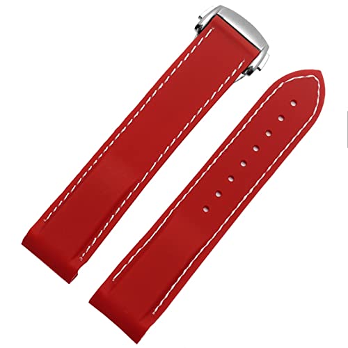 FUKUZL Wasserdichtes Silikon-Uhrenarmband für Omega Comas Strap Meidus Ruder Rubber Watch Strap 22mm (Color : Red White-silver, Size : 20mm) von FUKUZL