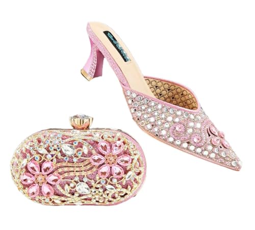 Damen Abendabsätze Funkelnde Mini Tasche Set Italienisches Design Strass Schuhe mit passender Clutch für Hochzeit, Pnnrk, 43.5 EU Damen Abendabsätze Funkelnde Mini Tasche Set Italienisches Design Strass Schuhe mit passender Clutch für Hochzeit, Pnnrk, 43.5 EU von FULBHPRINT