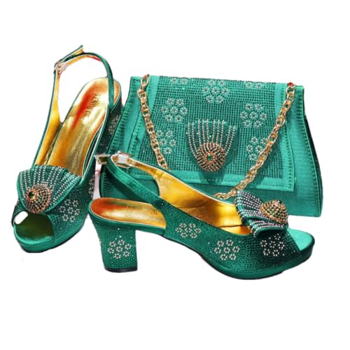 Damen Peep-Toe Hochzeit Sandalen Tasche Set Party Pumps Schuhe mit passender Clutch für Braut, En8, 42 EU von FULBHPRINT
