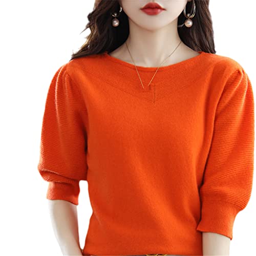 FULBHPRINT 100% reine Wolle Pullover für Damen Casual O-Neck Pullover Frühling Sommer Strickkragen Halbarm Weste von FULBHPRINT
