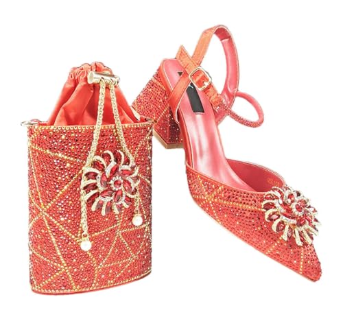 FULBHPRINT Afrikanische Spitzzehen-Pumps Metallic Bag Set Damen Vielseitige Party Arbeitsschuhe mit Ständer Clutch, rot, 43.5 EU FULBHPRINT Afrikanische Spitzzehen-Pumps Metallic Bag Set Damen Vielseitige Party Arbeitsschuhe mit Ständer Clutch, rot, 43.5 EU von FULBHPRINT