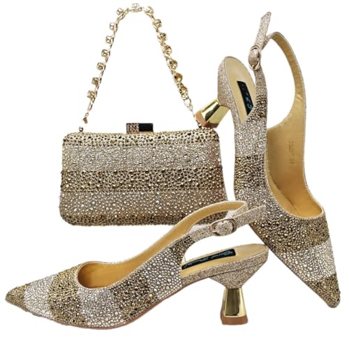 FULBHPRINT Damen-Absatz- und Taschen-Set, hohle Strasssteine, High Heels, Keilabsätze, Schuhe mit passender Handtasche für Abendparty, gold, 43 EU FULBHPRINT Damen-Absatz- und Taschen-Set, hohle Strasssteine, High Heels, Keilabsätze, Schuhe mit passender Handtasche für Abendparty, gold, 43 EU von FULBHPRINT