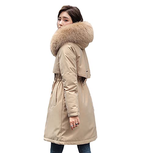 FULBHPRINT Damen Fleecemantel Verdickung Parkas Winter Mittellang Große Größe Mantel Gepolsterte Jacke, khaki, 54 von FULBHPRINT