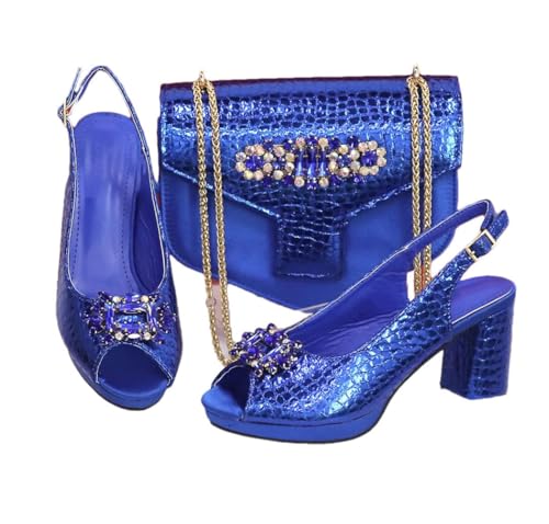 FULBHPRINT Damen Open-Toe Heels Strass Tasche Set Mode Party Schuhe mit passender Clutch, blau, 43.5 EU von FULBHPRINT