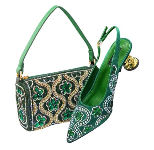 FULBHPRINT Damen Strass Hochzeit Pumps Tasche Set Spitz Zehen High Heels mit großer Kapazität Clutch für Party Abend, En8 für Set, 42 EU von FULBHPRINT