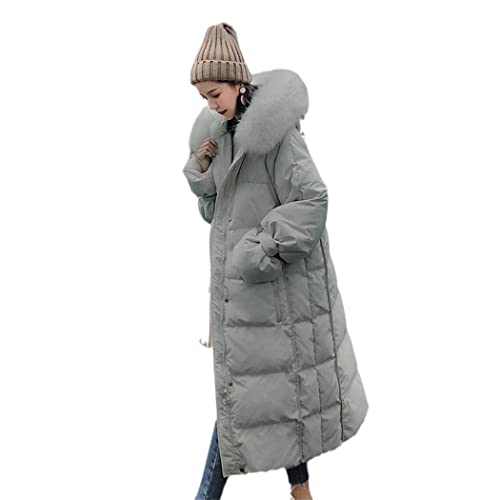 FULBHPRINT Damen Winter Daunenjacke Langarm Warm Dicke Daunen Parkas Damen Reißverschluss Langer Freizeitmantel mit Hut, Pea Green, 42 von FULBHPRINT