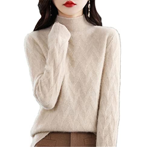 FULBHPRINT Herbst Winter 100% reines Kaschmir Pullover Damen Halb hoher Kragen Pullover Wolle Stricken Lose Solid Pullover von FULBHPRINT