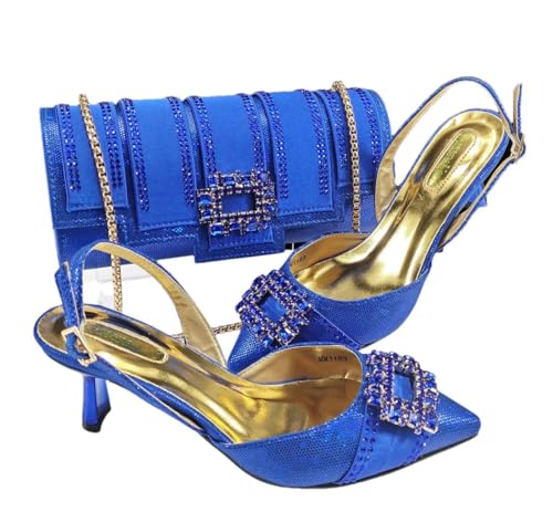 FULBHPRINT Italian Design Damen-Absatz- und Taschen-Set, elegantes braunes Farbblock-Design, Strass, Partyschuhe, Clutch, königsblau, 41.5 EU FULBHPRINT Italian Design Damen-Absatz- und Taschen-Set, elegantes braunes Farbblock-Design, Strass, Partyschuhe, Clutch, königsblau, 41.5 EU von FULBHPRINT