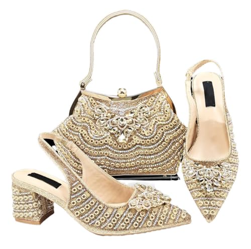FULBHPRINT Italian Design Strass High Heel Bag Set Damen Spitzzehe Party Schuhe Clutch für Hochzeit Braut Accessoires, gold, 40.5 EU FULBHPRINT Italian Design Strass High Heel Bag Set Damen Spitzzehe Party Schuhe Clutch für Hochzeit Braut Accessoires, gold, 40.5 EU von FULBHPRINT