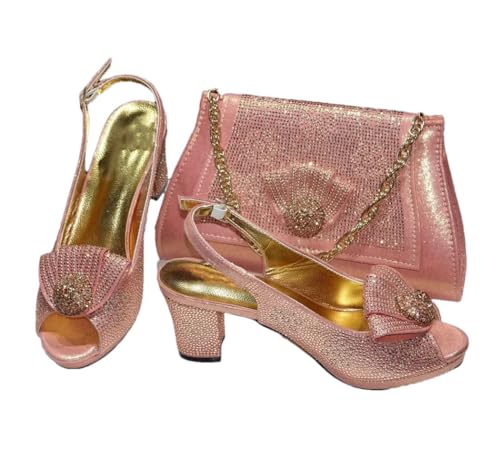 FULBHPRINT Italienisches Design Hochzeitsschuhe Tasche Set Mädchen Gold Glitzer Pumps mit Diamantakzenten, Metallverschluss Geldbörse, pfirsich, 42.5 EU FULBHPRINT Italienisches Design Hochzeitsschuhe Tasche Set Mädchen Gold Glitzer Pumps mit Diamantakzenten, Metallverschluss Geldbörse, pfirsich, 42.5 EU von FULBHPRINT