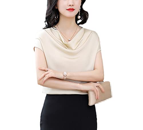 FULBHPRINT Modische Blusen Satin Damen Tops Sommer Kurzarm Bluse Florkragen Elegant Blusen Shirt von FULBHPRINT