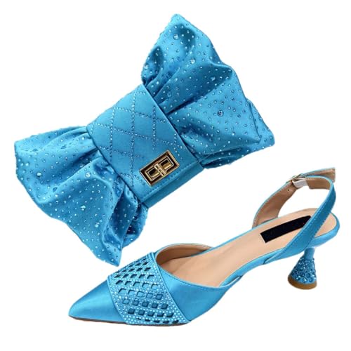 FULBHPRINT Nigerianische Damen Luxus Heels Strass Tasche Set Italienischer Stil Party Pumps mit passender Clutch für Hochzeit, himmelblau, 44 EU FULBHPRINT Nigerianische Damen Luxus Heels Strass Tasche Set Italienischer Stil Party Pumps mit passender Clutch für Hochzeit, himmelblau, 44 EU von FULBHPRINT