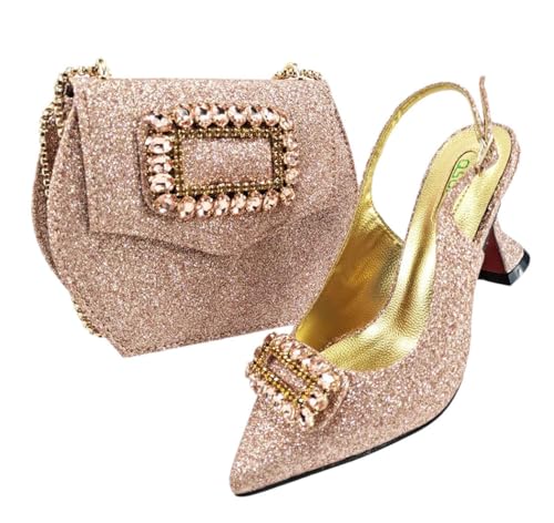 FULBHPRINT Nigerianische Hochzeits-Absatztaschen-Set für Damen, italienischer Stil, spitze Zehensandalen mit passender Clutch für Brautparty, pfirsich, 42.5 EU FULBHPRINT Nigerianische Hochzeits-Absatztaschen-Set für Damen, italienischer Stil, spitze Zehensandalen mit passender Clutch für Brautparty, pfirsich, 42.5 EU von FULBHPRINT