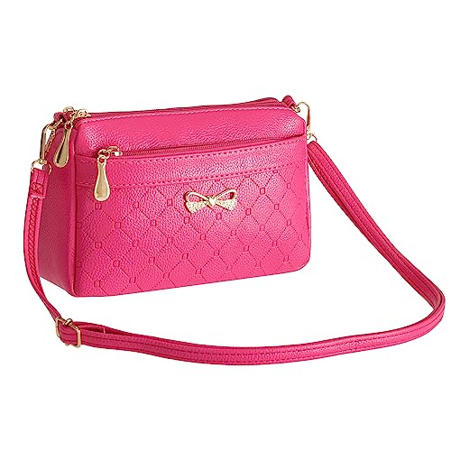 FULEI Damen-Handtaschen, Schultertaschen, klein, quadratisch, weiches PU-Leder, Umhängetasche, elegante Schmetterlings-Dekoration, fuchsia, S von FULEI