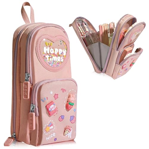 FULHANY Pencil Case Aesthetic - Federtasche - FedermäPpchen MäDchen 3 FäCher - Etui Schule - Pinkfarbenes FedermäPpchen Mit Dekorativen AufnäHern, Perfektes Schulmaterial FüR SchüLer FULHANY Pencil Case Aesthetic - Federtasche - FedermäPpchen MäDchen 3 FäCher - Etui Schule - Pinkfarbenes FedermäPpchen Mit Dekorativen AufnäHern, Perfektes Schulmaterial FüR SchüLer von FULHANY