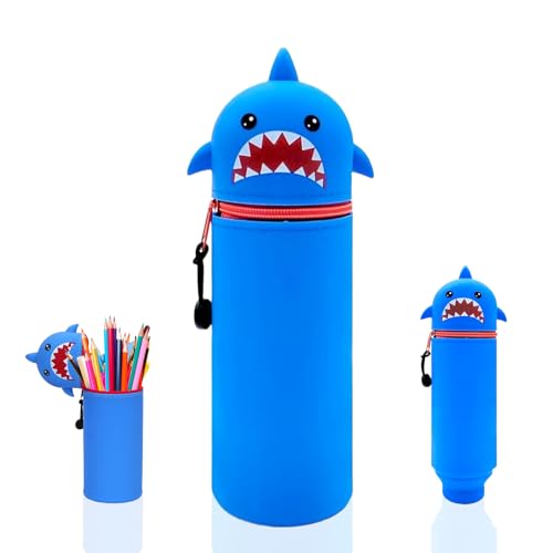 FULHANY SilikonfedermäPpchen - Haisilikon FedermäPpchen - Stitch FedermäPpchen - Bleistiftkoffer, Cartoon -Stifthalter, Schulgeschenk FüR Jungen Und MäDchen (Blauer Hai) von FULHANY