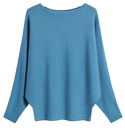FULIER Boot-Ausschnitt Batwing Ärmel Dolman Lose gestrickte Pullover und Pullis Pullover Tops für Frauen von FULIER