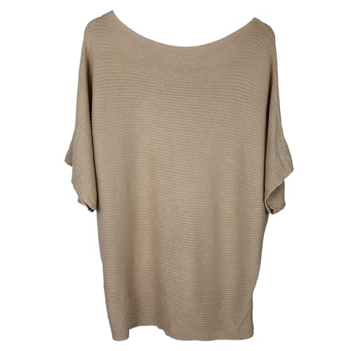 FULIER Boot-Ausschnitt Batwing Kurzarm-Pullover Lose Gestrickt Sommer Pullover T-Shirt für Damen Einheitsgröße (Kurzarm Armeegrün) von FULIER