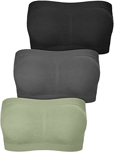 FULIER Damen Bandeau BH Tube Top BH Sport Nahtlos Kabellos Gepolsterte Trägerlose BHS (Schwarz, Grün, Dunkelgrau, S) von FULIER