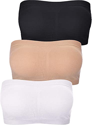 FULIER Damen Bandeau BH Tube Top BH Sport Nahtlos Kabellos Gepolsterte Trägerlose BHS (Schwarz, Weiß, Nude, S) von FULIER