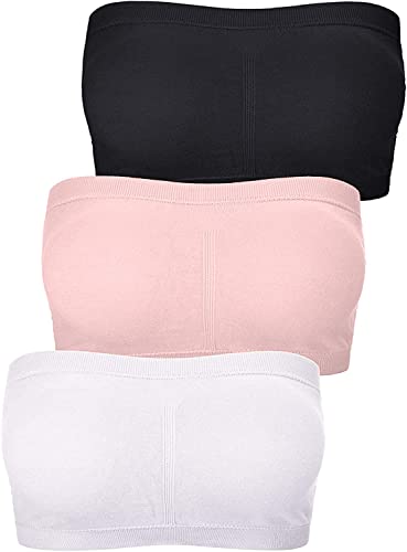 FULIER Damen Bandeau BH Tube Top BH Sport Nahtlos Kabellos Gepolsterte Trägerlose BHS (Schwarz, Weiß, Rosa, S) von FULIER