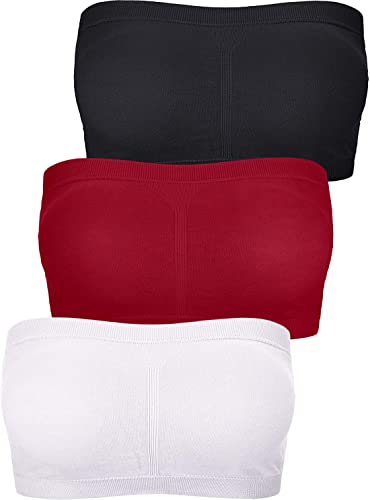 FULIER Damen Bandeau BH Tube Top BH Sport Nahtlos Kabellos Gepolsterte Trägerlose BHS (Schwarz, Weiß, Rot, XXL) von FULIER